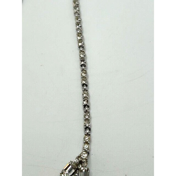 Vintage Silver Tone Bogoff Rhinestone Art Deco Style Drop Necklace - Picture 3 of 11
